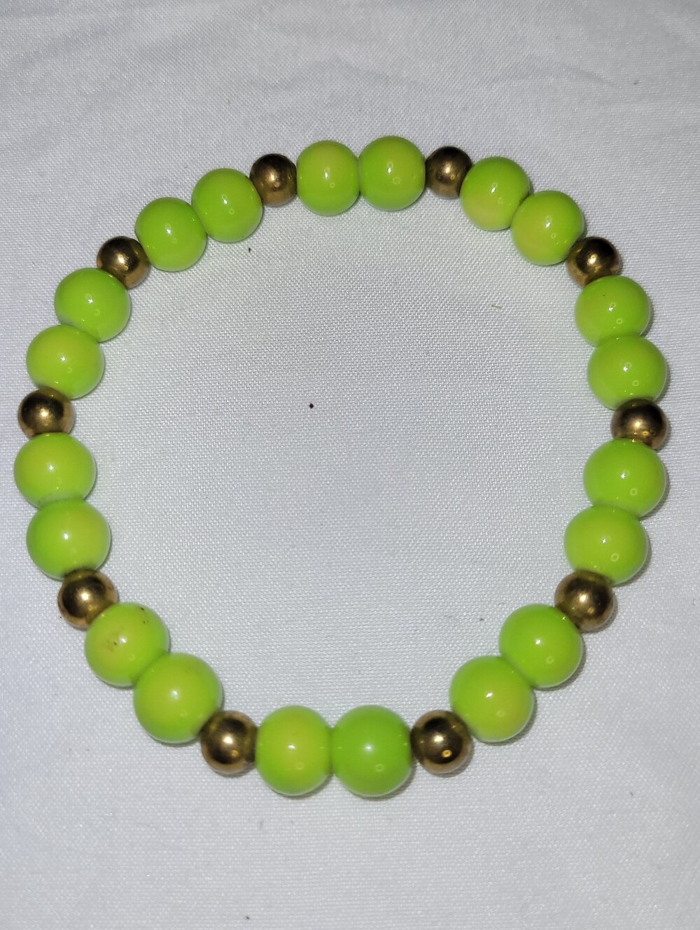 Neon Lime Green And Gold Beaded Stretch Bracelet
